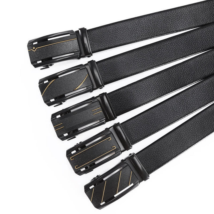 Cinturón de cuero con hebilla automática y línea dorada negra completa para hombre