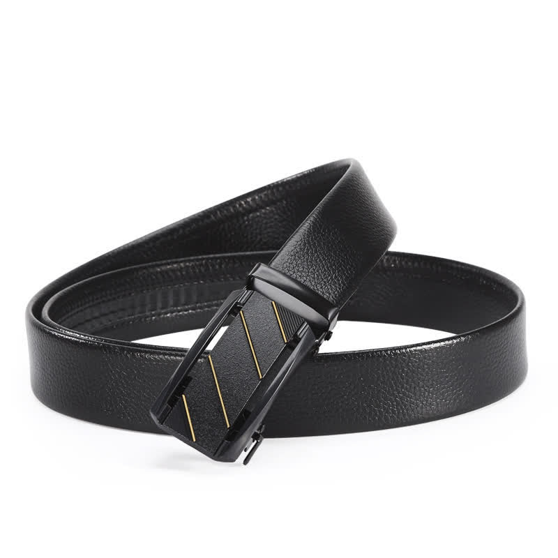 Cinturón de cuero con hebilla automática y línea dorada negra completa para hombre