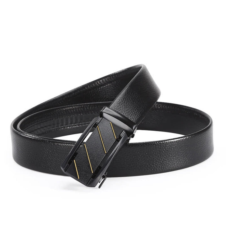 Cinturón de cuero con hebilla automática y línea dorada negra completa para hombre