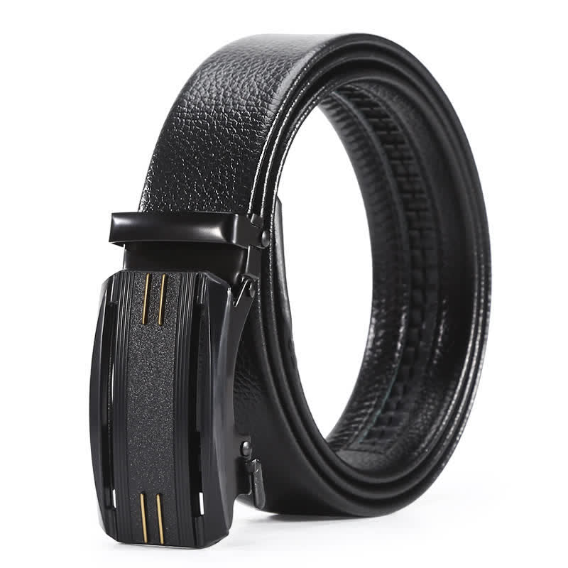 Cinturón de cuero con hebilla automática y línea dorada negra completa para hombre
