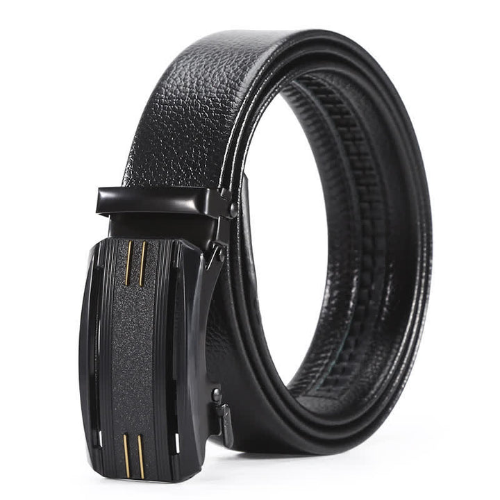 Cinturón de cuero con hebilla automática y línea dorada negra completa para hombre