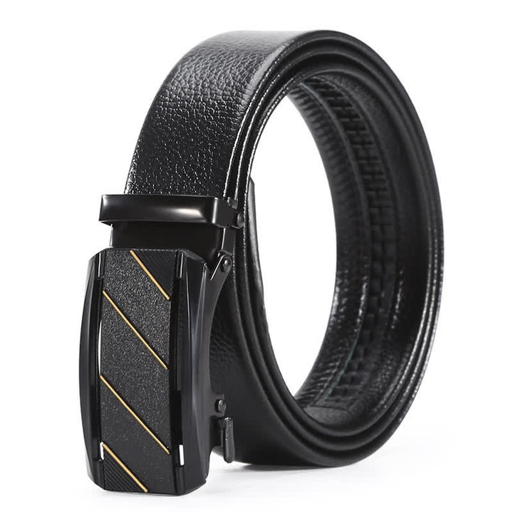 Cinturón de cuero con hebilla automática y línea dorada negra completa para hombre