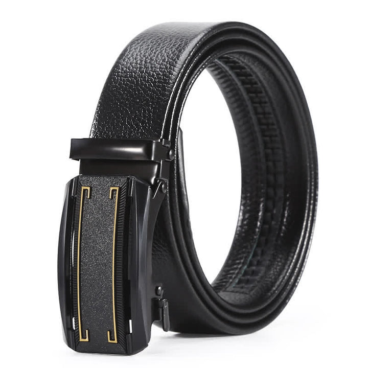 Cinturón de cuero con hebilla automática y línea dorada negra completa para hombre