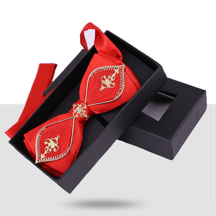 Pajarita de boda para hombre con diseño de pájaro y rama floral dorada