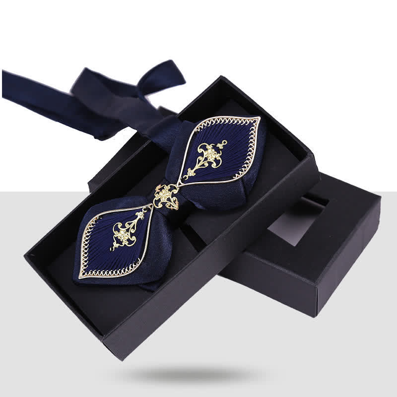 Pajarita de boda para hombre con diseño de pájaro y rama floral dorada
