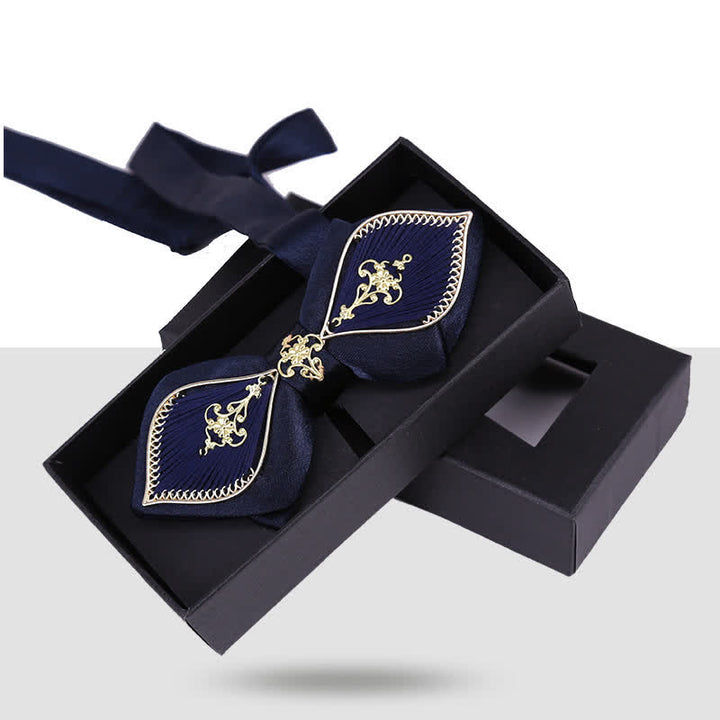 Pajarita de boda para hombre con diseño de pájaro y rama floral dorada