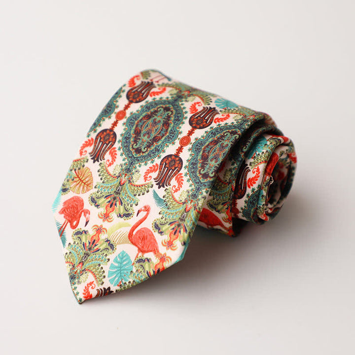 Corbata para hombre con estampado de animales y flores en el jardín
