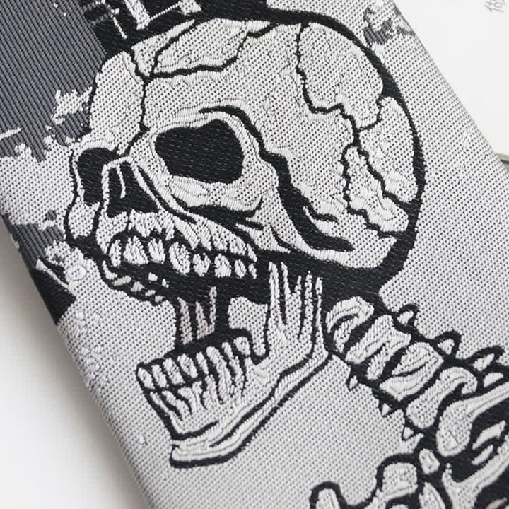 Corbata de hombre con calavera en gris oscuro y diseño punk rock