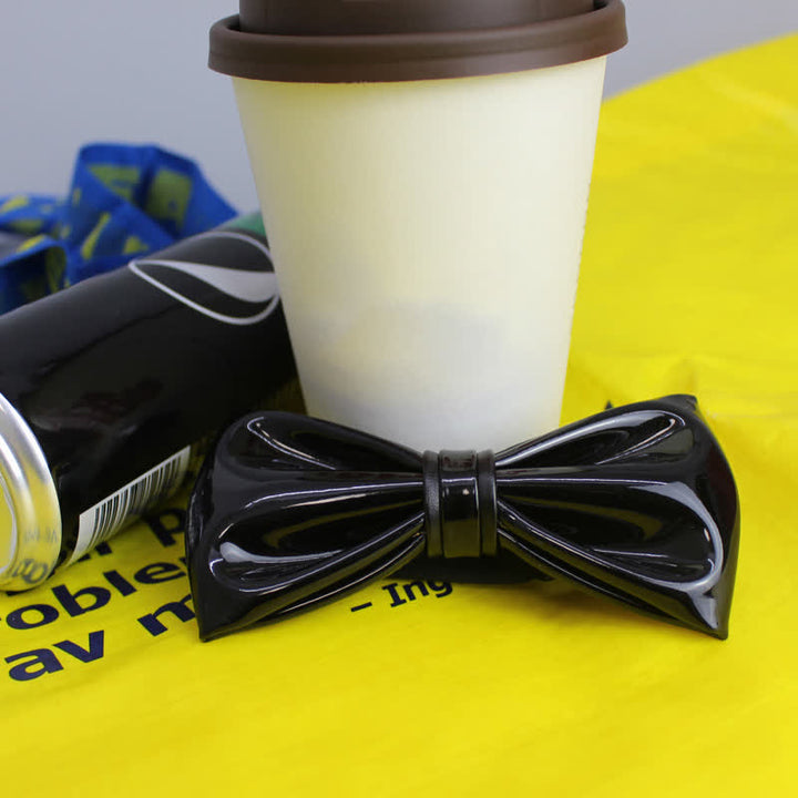 Pajarita de cuero negro azabache brillante para hombre