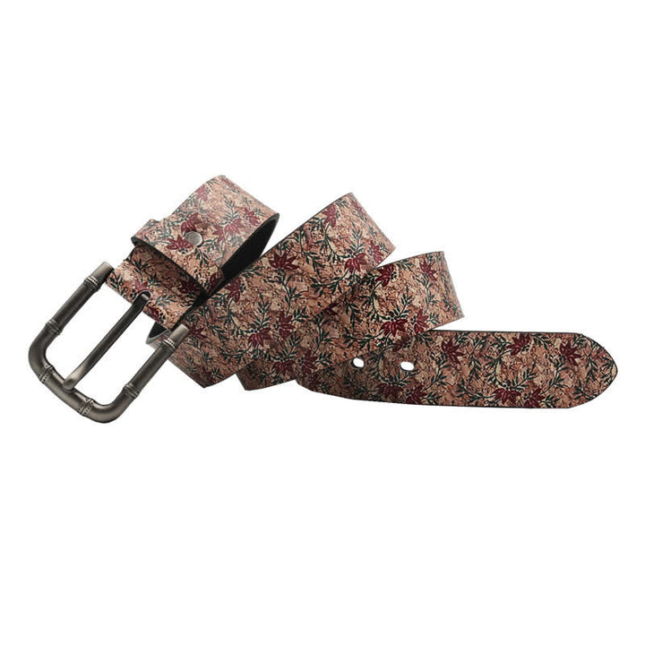 Cinturón de piel con estampado de arces rojos decorados