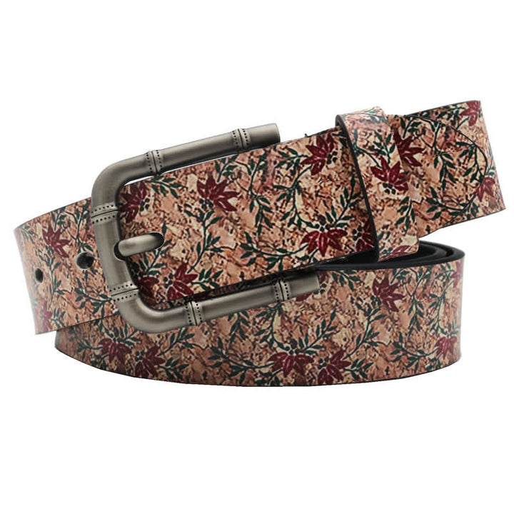 Cinturón de piel con estampado de arces rojos decorados