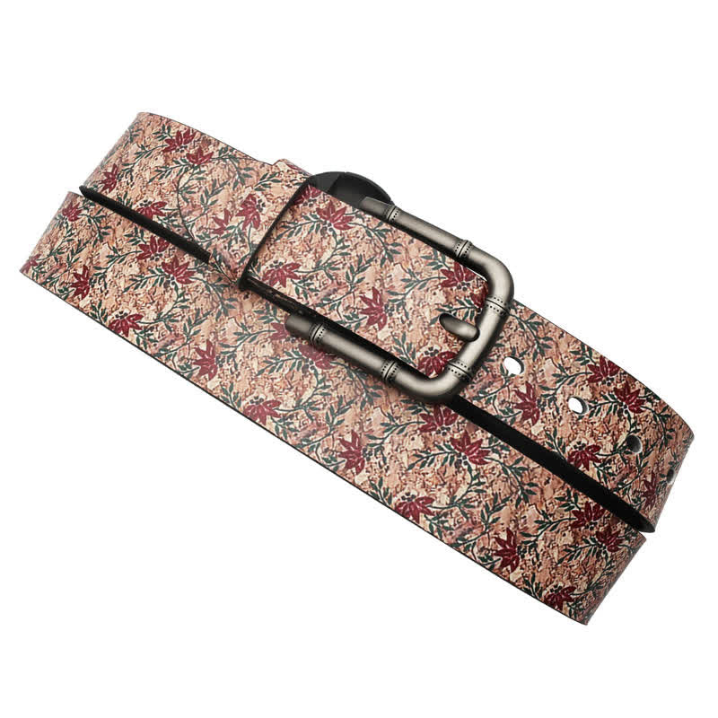 Cinturón de piel con estampado de arces rojos decorados
