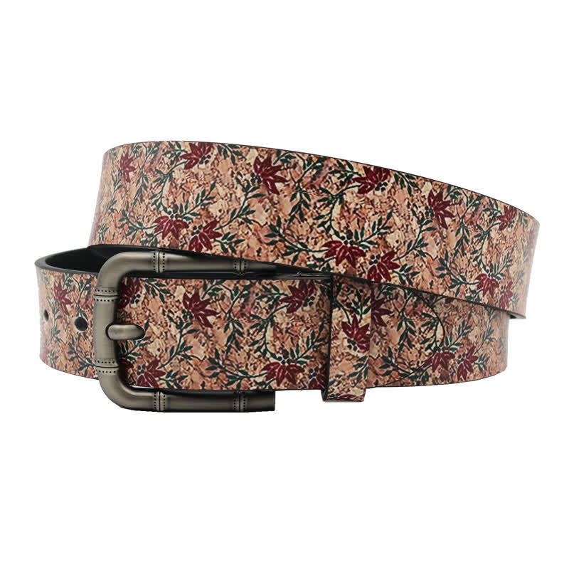Cinturón de piel con estampado de arces rojos decorados