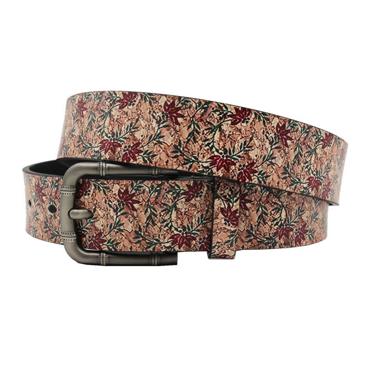 Cinturón de piel con estampado de arces rojos decorados