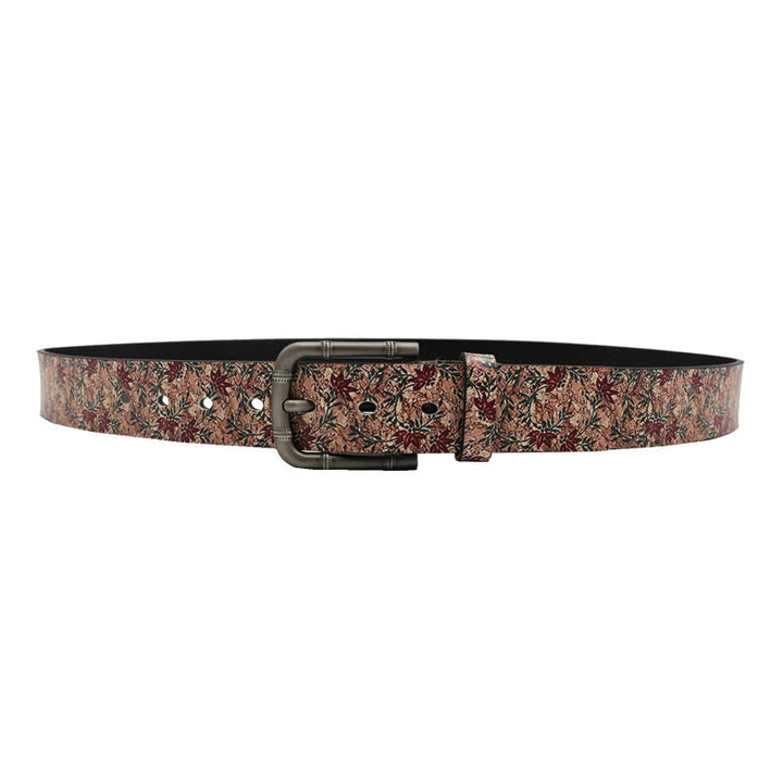 Cinturón de piel con estampado de arces rojos decorados