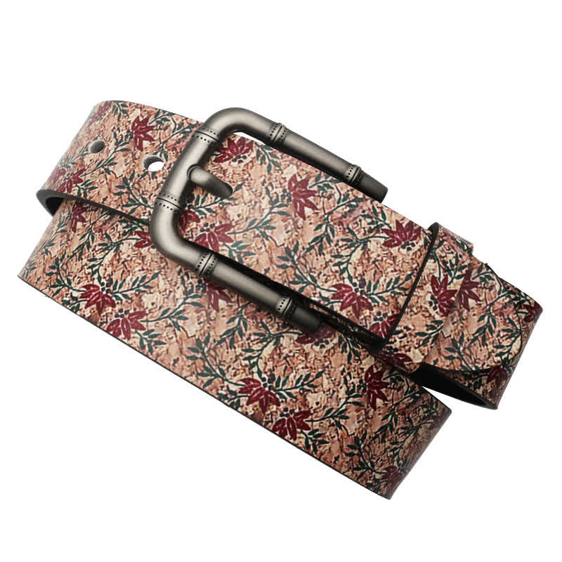 Cinturón de piel con estampado de arces rojos decorados