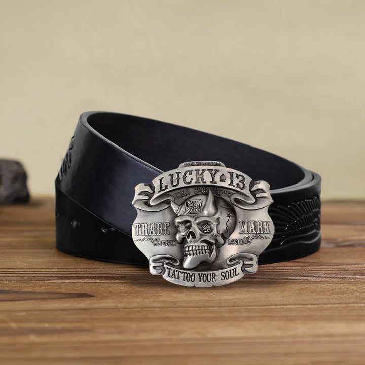 Cinturón de cuero con 13 hebillas de la suerte del rey de los tontos para hombre, hecho a mano