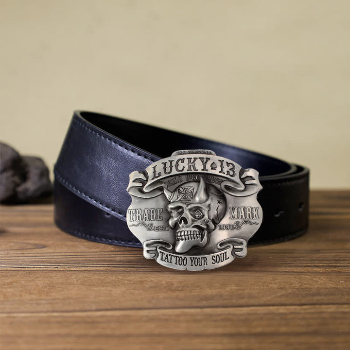 Cinturón de cuero con 13 hebillas de la suerte del rey de los tontos para hombre, hecho a mano