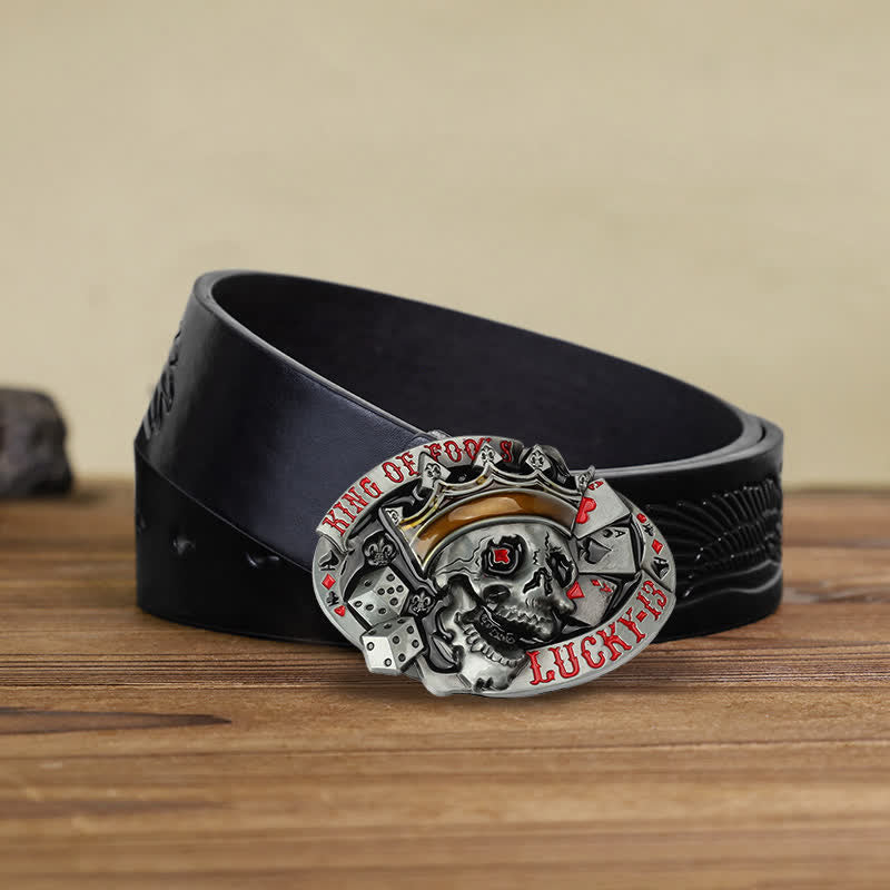 Cinturón de cuero con 13 hebillas de la suerte del rey de los tontos para hombre, hecho a mano