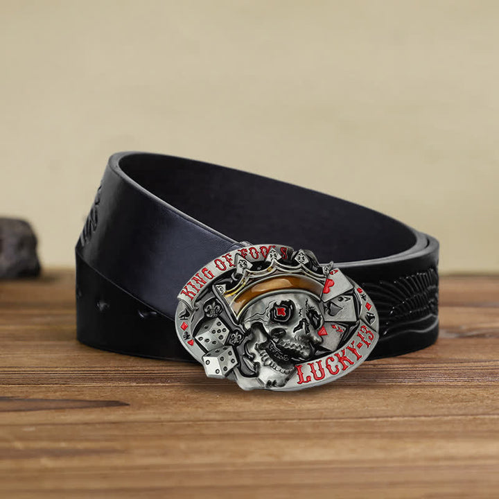 Cinturón de cuero con 13 hebillas de la suerte del rey de los tontos para hombre, hecho a mano