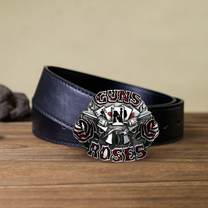 Cinturón de cuero con hebilla doble Guns Roses para hombre hecho a mano