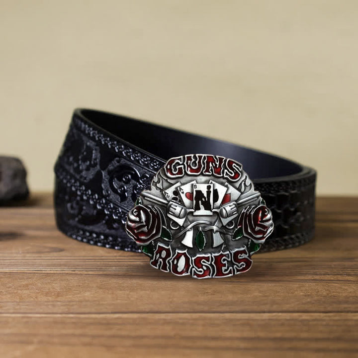 Cinturón de cuero con hebilla doble Guns Roses para hombre hecho a mano