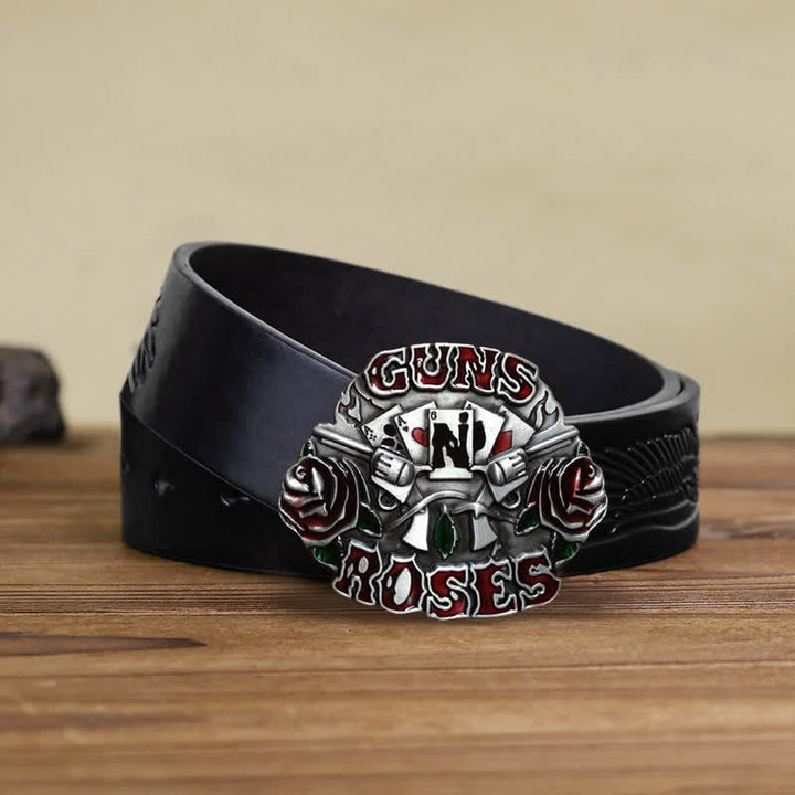 Cinturón de cuero con hebilla doble Guns Roses para hombre hecho a mano