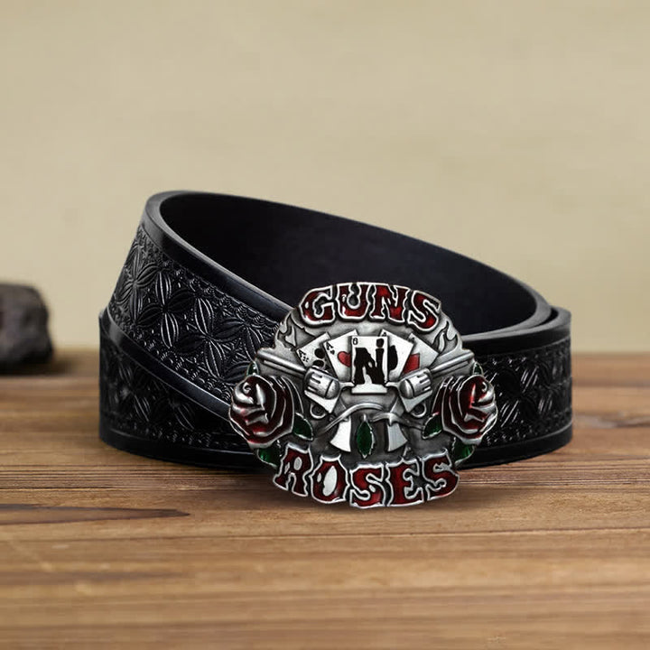 Cinturón de cuero con hebilla doble Guns Roses para hombre hecho a mano