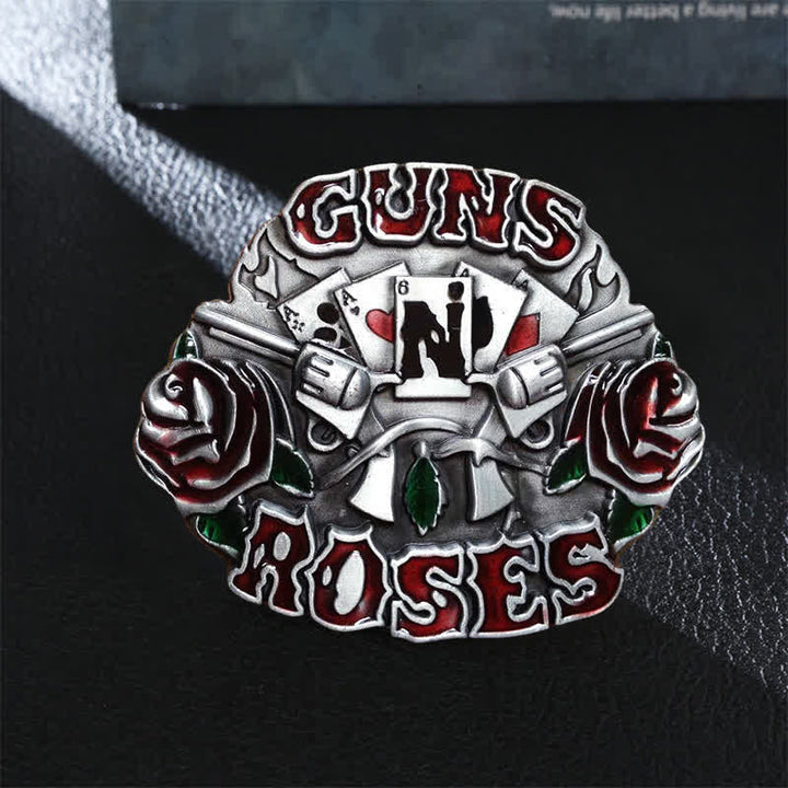 Cinturón de cuero con hebilla doble Guns Roses para hombre hecho a mano