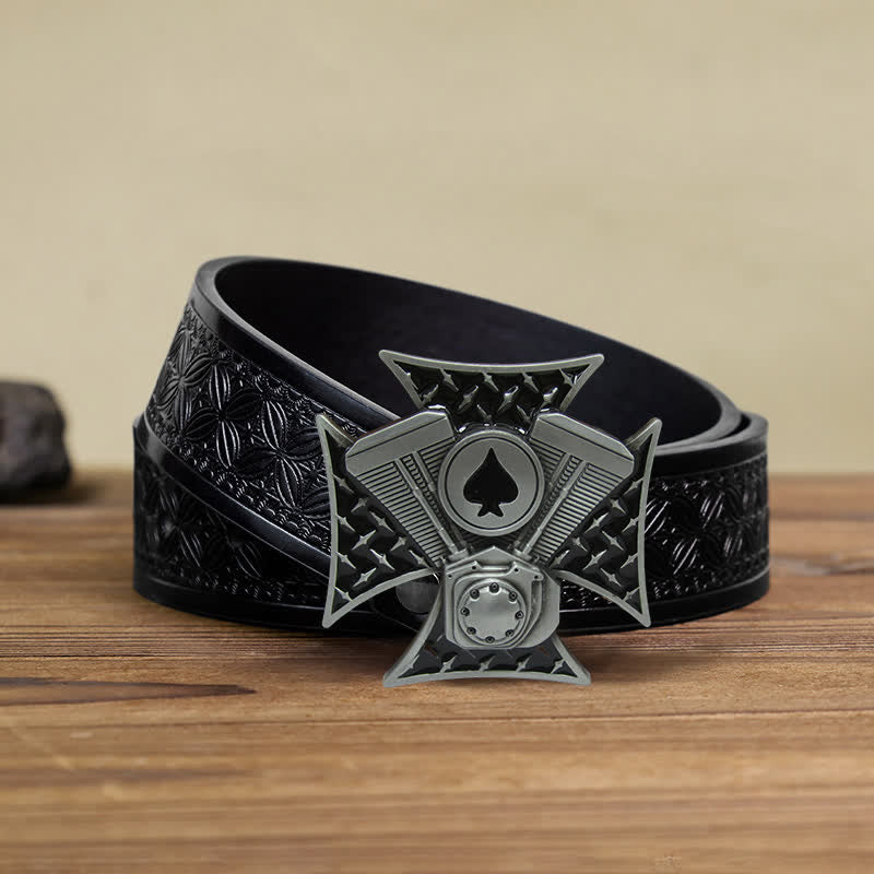 Cinturón de cuero con hebilla cruzada ACE Spades para hombre, hecho a mano