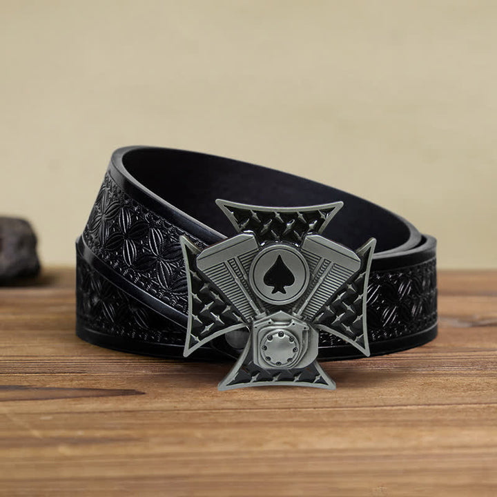 Cinturón de cuero con hebilla cruzada ACE Spades para hombre, hecho a mano