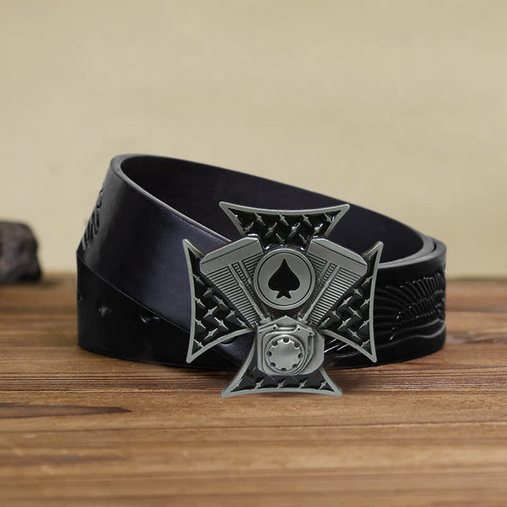 Cinturón de cuero con hebilla cruzada ACE Spades para hombre, hecho a mano