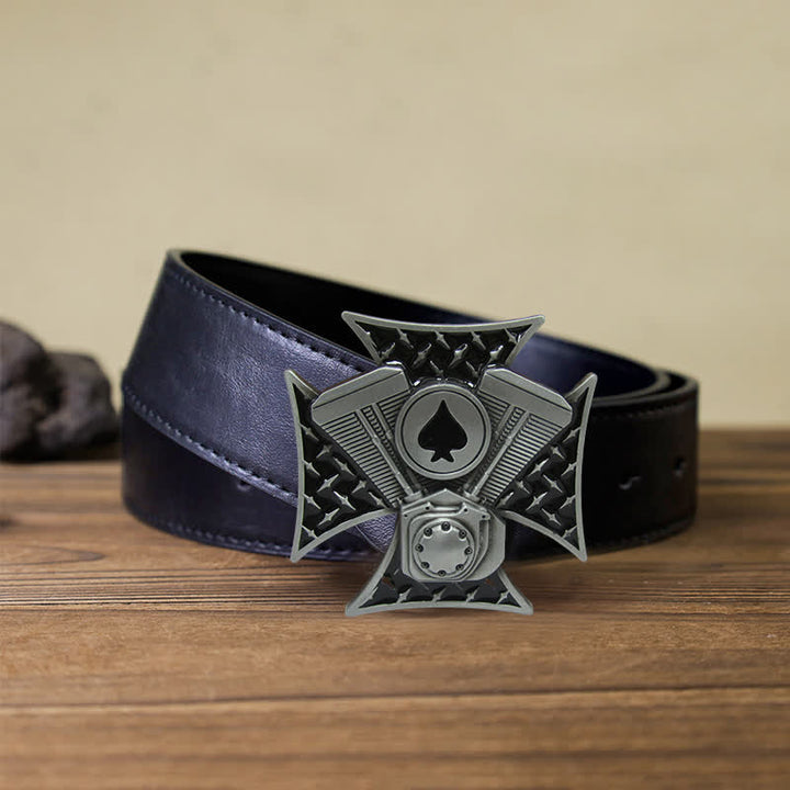 Cinturón de cuero con hebilla cruzada ACE Spades para hombre, hecho a mano