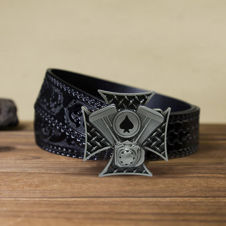 Cinturón de cuero con hebilla cruzada ACE Spades para hombre, hecho a mano