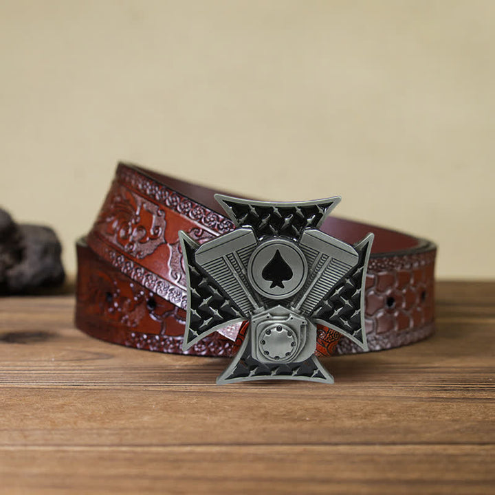 Cinturón de cuero con hebilla cruzada ACE Spades para hombre, hecho a mano