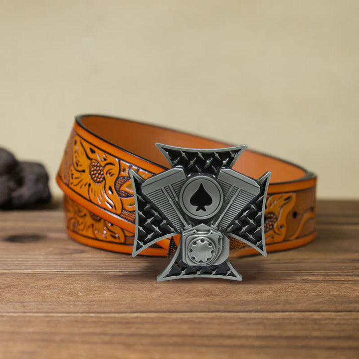 Cinturón de cuero con hebilla cruzada ACE Spades para hombre, hecho a mano