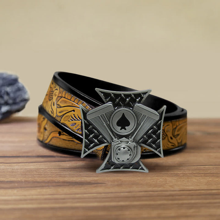 Cinturón de cuero con hebilla cruzada ACE Spades para hombre, hecho a mano
