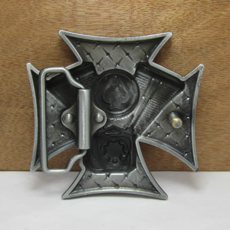 Cinturón de cuero con hebilla cruzada ACE Spades para hombre, hecho a mano