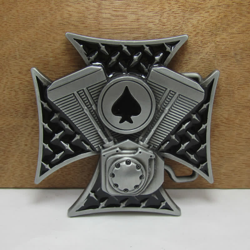 Cinturón de cuero con hebilla cruzada ACE Spades para hombre, hecho a mano