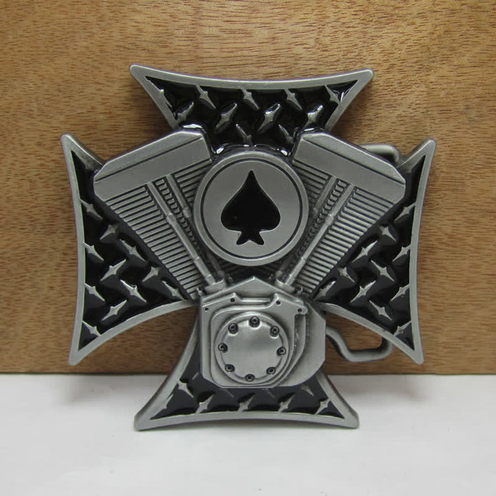 Cinturón de cuero con hebilla cruzada ACE Spades para hombre, hecho a mano