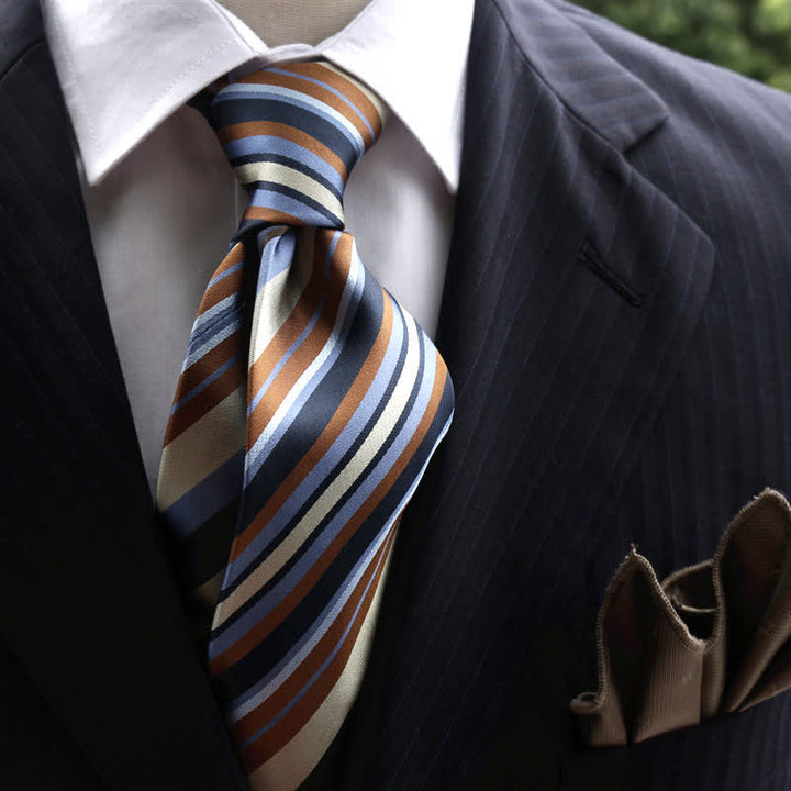 Corbata clásica de seda auténtica con rayas anchas para hombre