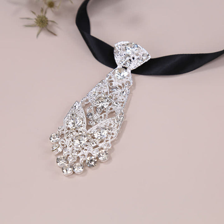 Corbata corta con cristales y diamantes de imitación para hombre, corbata de boda con purpurina