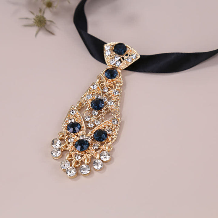 Corbata corta con cristales y diamantes de imitación para hombre, corbata de boda con purpurina