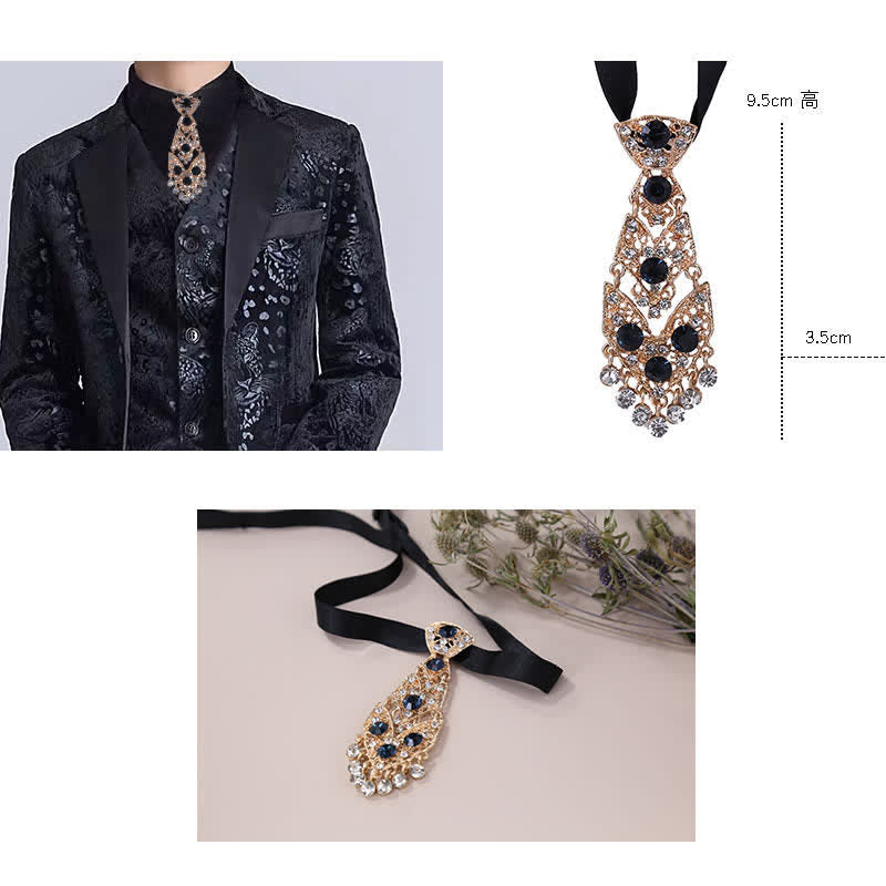 Corbata corta con cristales y diamantes de imitación para hombre, corbata de boda con purpurina