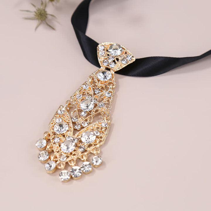 Corbata corta con cristales y diamantes de imitación para hombre, corbata de boda con purpurina
