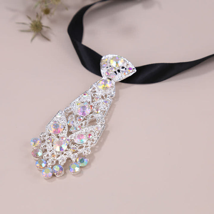 Corbata corta con cristales y diamantes de imitación para hombre, corbata de boda con purpurina
