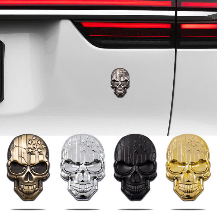 Pegatina de metal con bandera estadounidense y calavera para coche