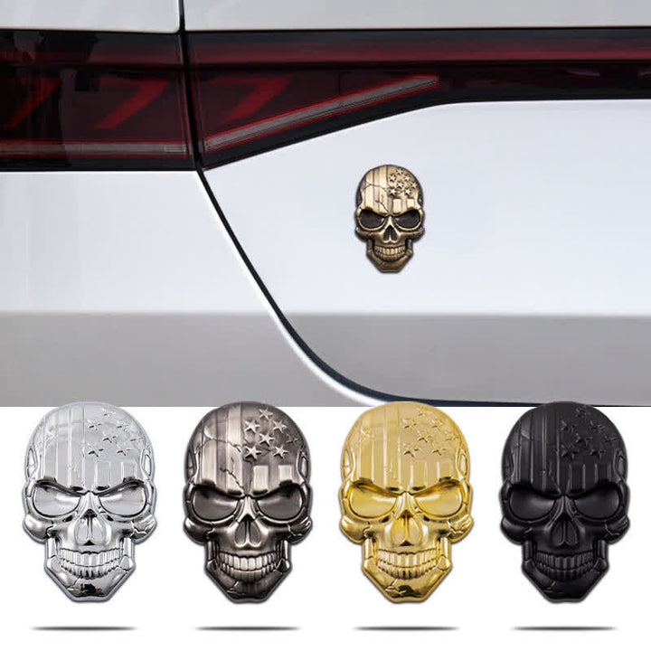 Pegatina de metal con bandera estadounidense y calavera para coche