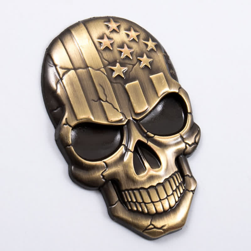 Pegatina de metal con bandera estadounidense y calavera para coche