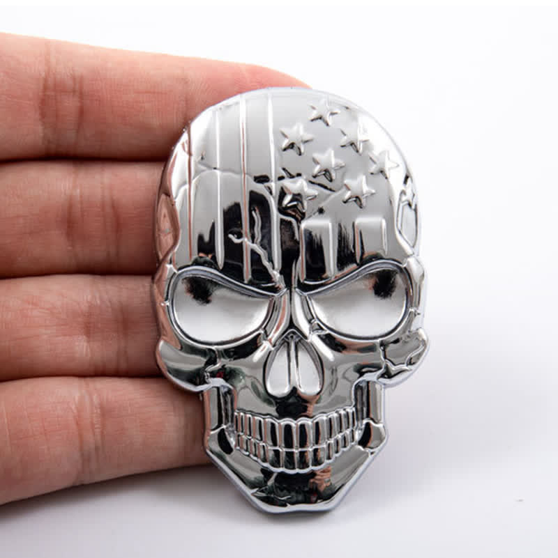 Pegatina de metal con bandera estadounidense y calavera para coche